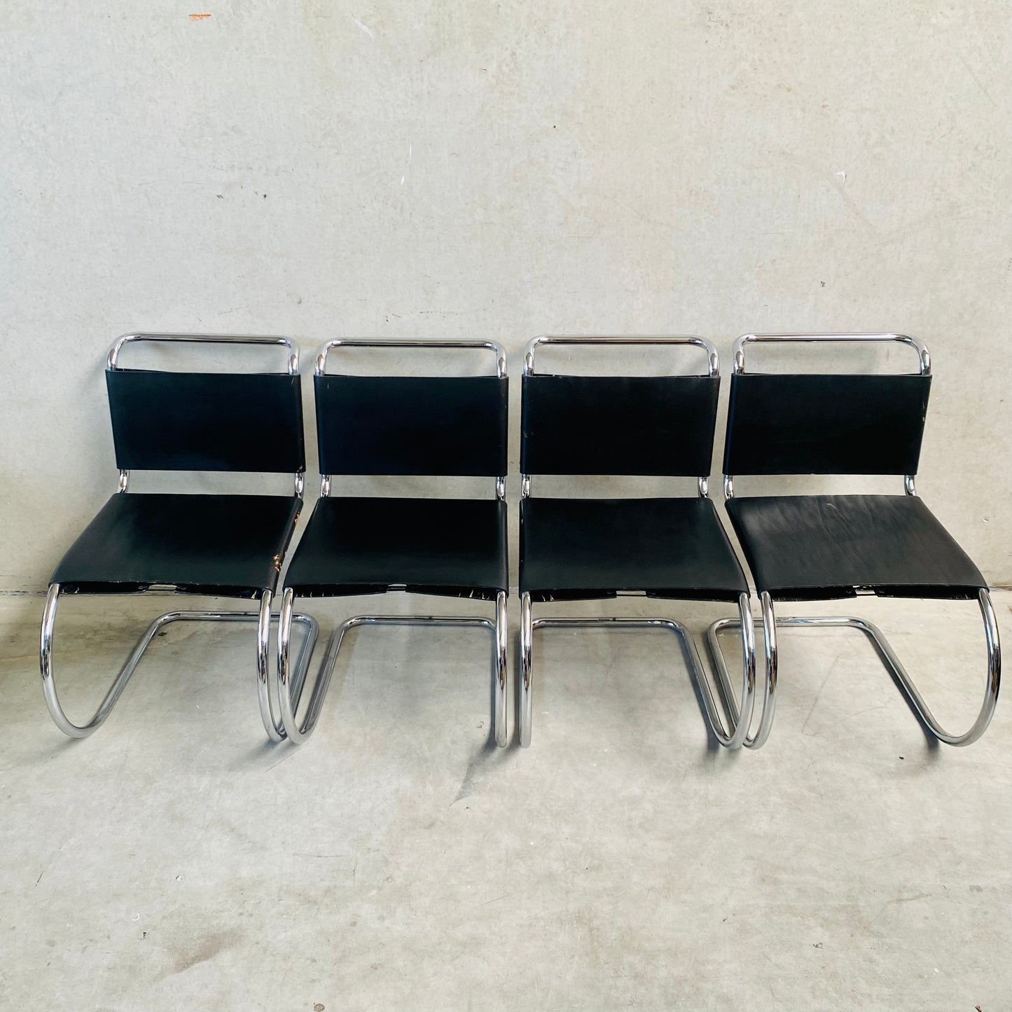 LEATHER MR SERIE DINING CHAIRS BY LUDWIG MIES VAN DER ROHE FOR BONONIA, ITALY 1960S