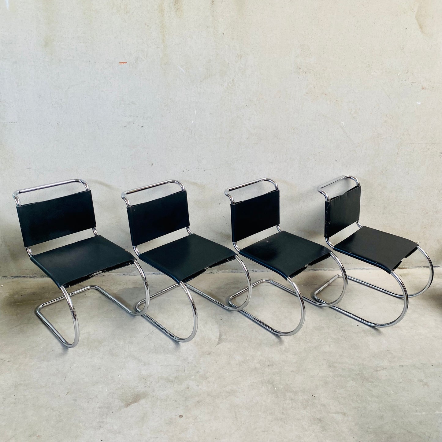 LEATHER MR SERIE DINING CHAIRS BY LUDWIG MIES VAN DER ROHE FOR BONONIA, ITALY 1960S