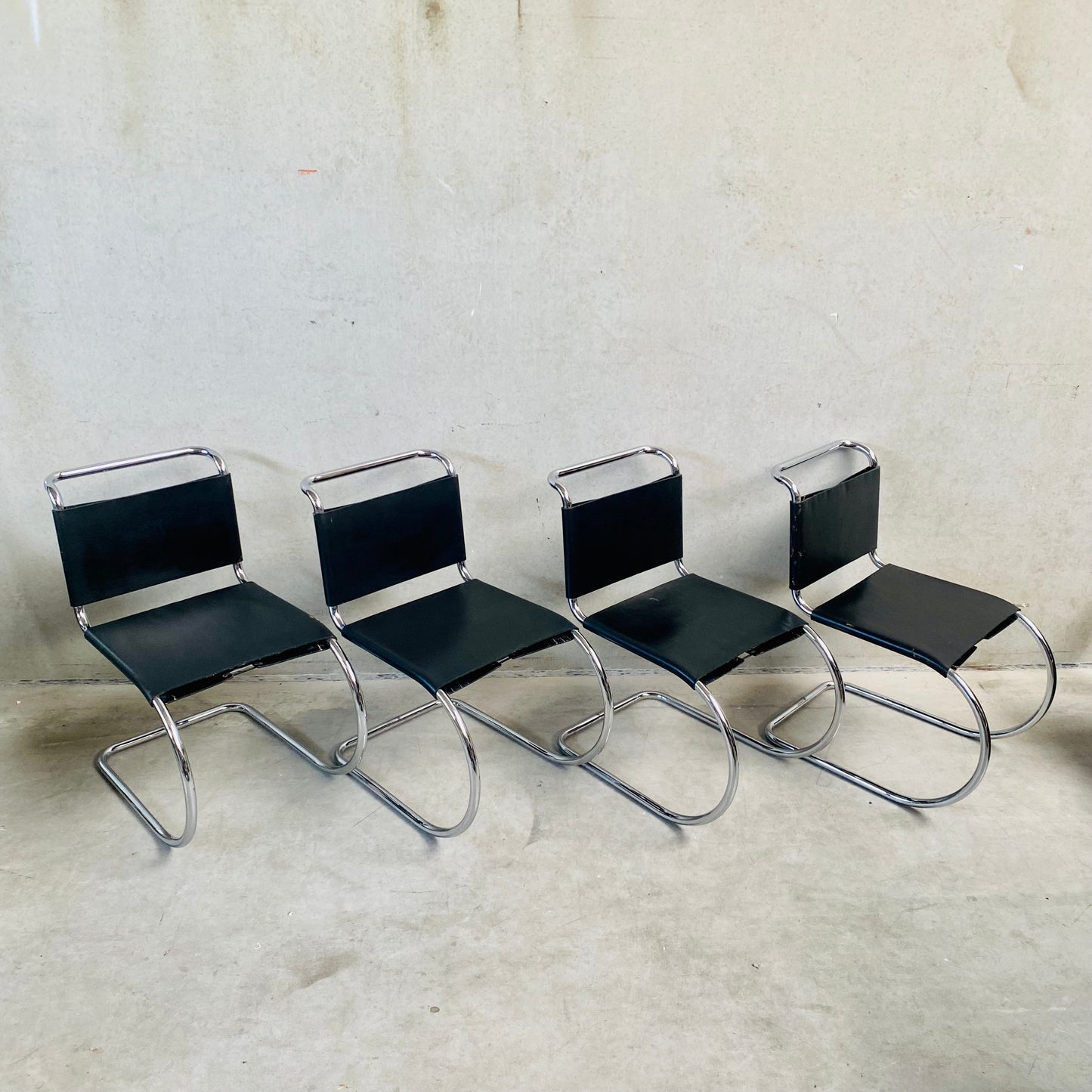 LEATHER MR SERIE DINING CHAIRS BY LUDWIG MIES VAN DER ROHE FOR BONONIA, ITALY 1960S