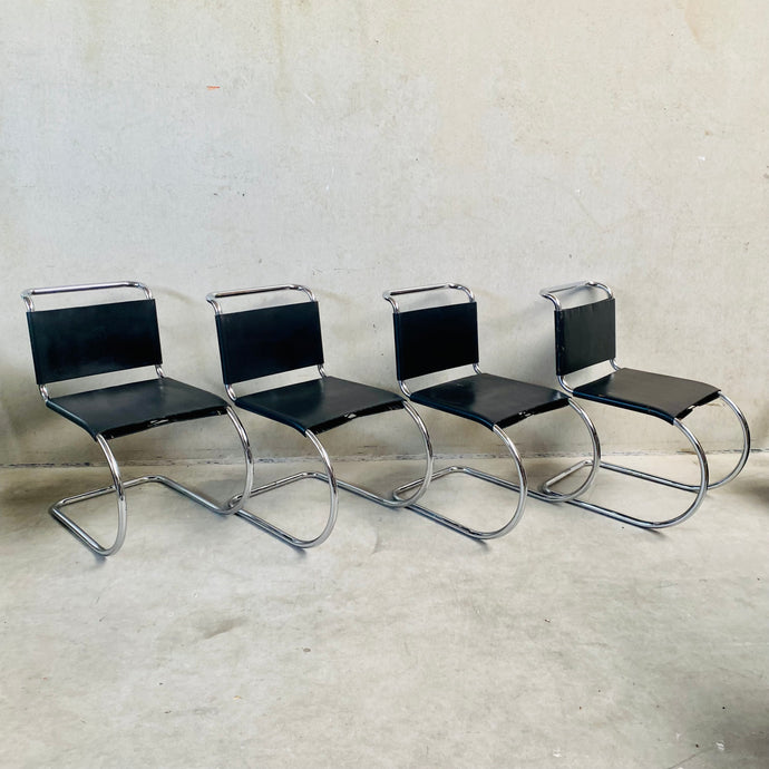 LEATHER MR SERIE DINING CHAIRS BY LUDWIG MIES VAN DER ROHE FOR BONONIA, ITALY 1960S