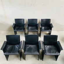 Load image into Gallery viewer, SET OF 6 BLACK LEATHER DINING CHAIRS &quot;KORIUM&quot; BY TITO AGNOLI FOR MATTEO GRASSI, ITALY 1970S
