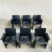 Load image into Gallery viewer, SET OF 6 BLACK LEATHER DINING CHAIRS &quot;KORIUM&quot; BY TITO AGNOLI FOR MATTEO GRASSI, ITALY 1970S
