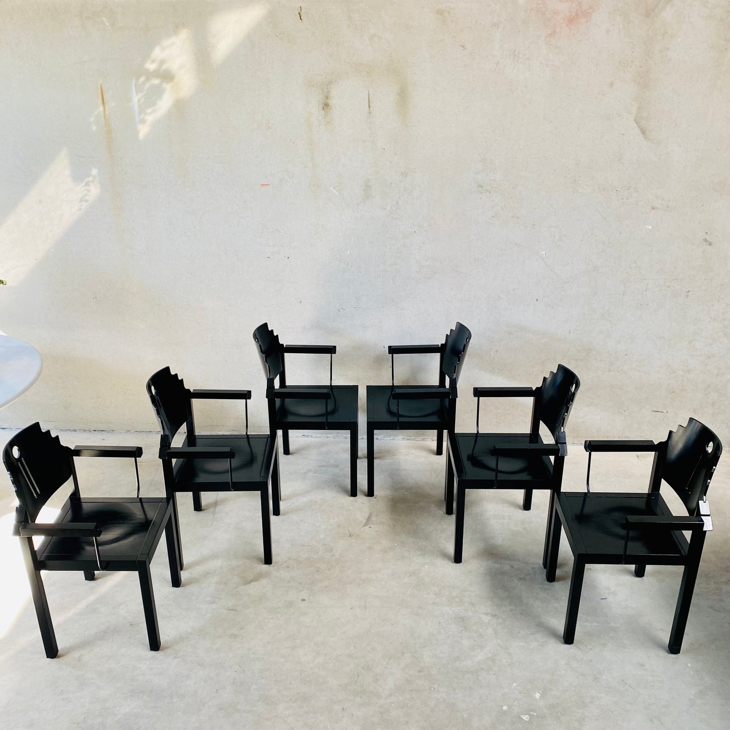 Set aus 6 Esszimmerstühlen im Memphis-Stil, schwarz lackiert, von Gebr. Thonet für Thonet Wien, Österreich, 1980