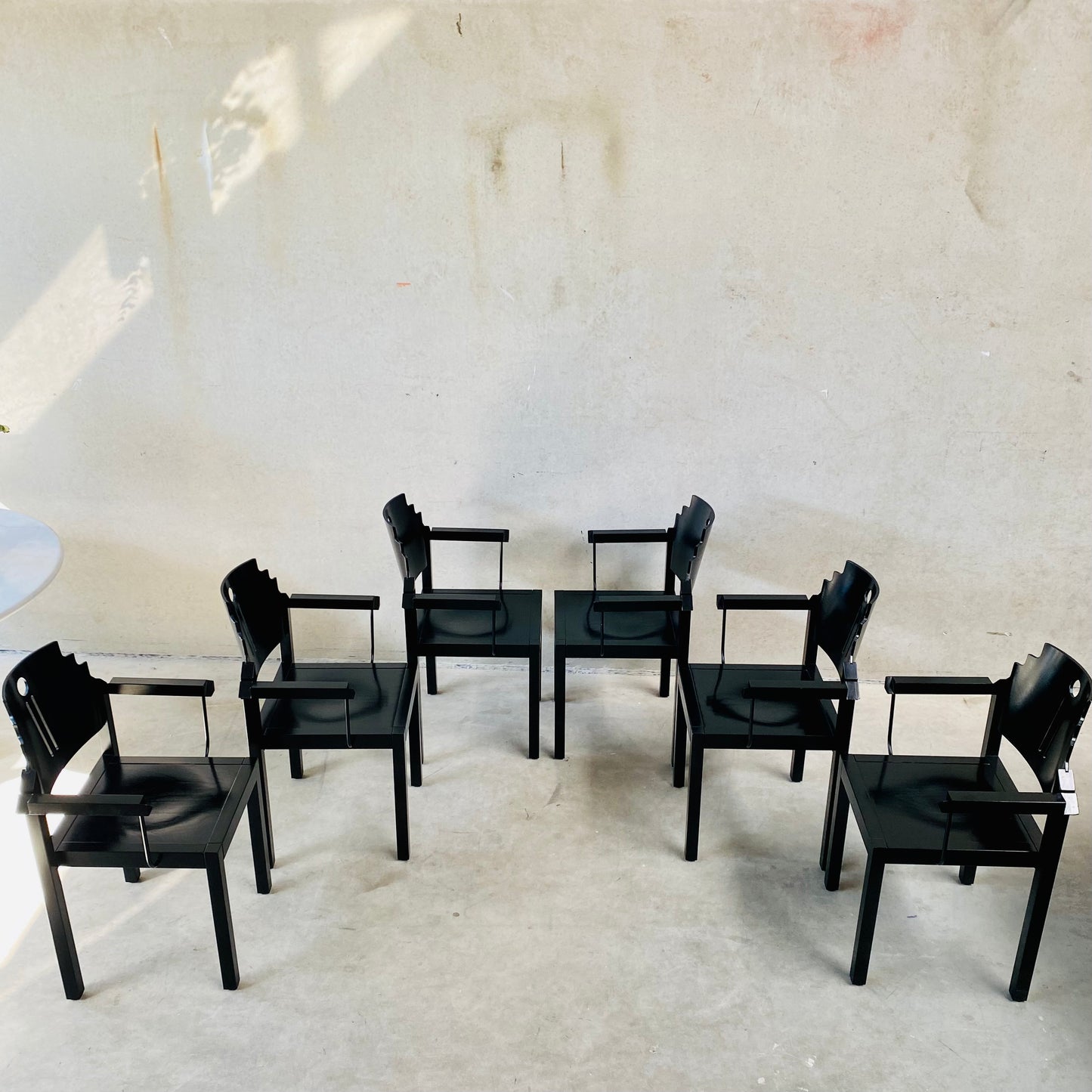 Set aus 6 Esszimmerstühlen im Memphis-Stil, schwarz lackiert, von Gebr. Thonet für Thonet Wien, Österreich, 1980