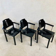 Load image into Gallery viewer, Set of 6 Memphis Style, Black Laquered Dining Chairs by Gebr. Thonet for Thonet Vienna, Austria 1980
