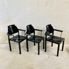 Load image into Gallery viewer, Set of 6 Memphis Style, Black Laquered Dining Chairs by Gebr. Thonet for Thonet Vienna, Austria 1980
