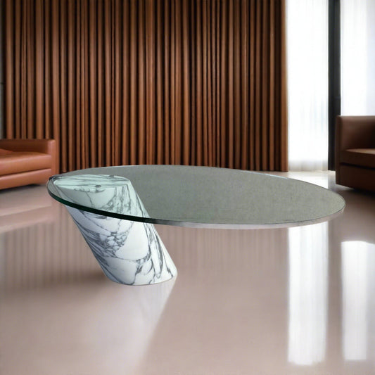 SOLID ITALIAN CARRARA MARBLE WITH GLASS COFFEE TABLE BY TEAM FORM AG FOR RONALD SCHMITT, GERMANY 1970S