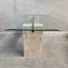 Load image into Gallery viewer, ITALIAN DESIGN TRAVERTIN DINING TABLE WITH GLASS TOP ARTEDI, ITALY 1970S
