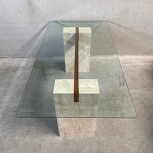 Load image into Gallery viewer, ITALIAN DESIGN TRAVERTIN DINING TABLE WITH GLASS TOP ARTEDI, ITALY 1970S
