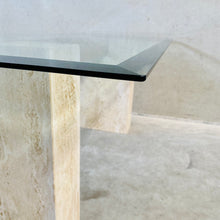 Load image into Gallery viewer, ITALIAN DESIGN TRAVERTIN DINING TABLE WITH GLASS TOP ARTEDI, ITALY 1970S
