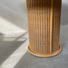 Load image into Gallery viewer, Large Round Travertine Dining Table With Rattan Base, Italy 1970

