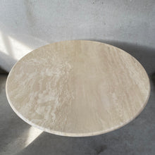 Load image into Gallery viewer, Large Round Travertine Dining Table With Rattan Base, Italy 1970
