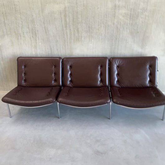 LEATHER THREE SEATER SOFA "OSAKA BZ12" BY MARTIN VISSER FOR 'T SPECTRUM, NETHERLANDS 1969S