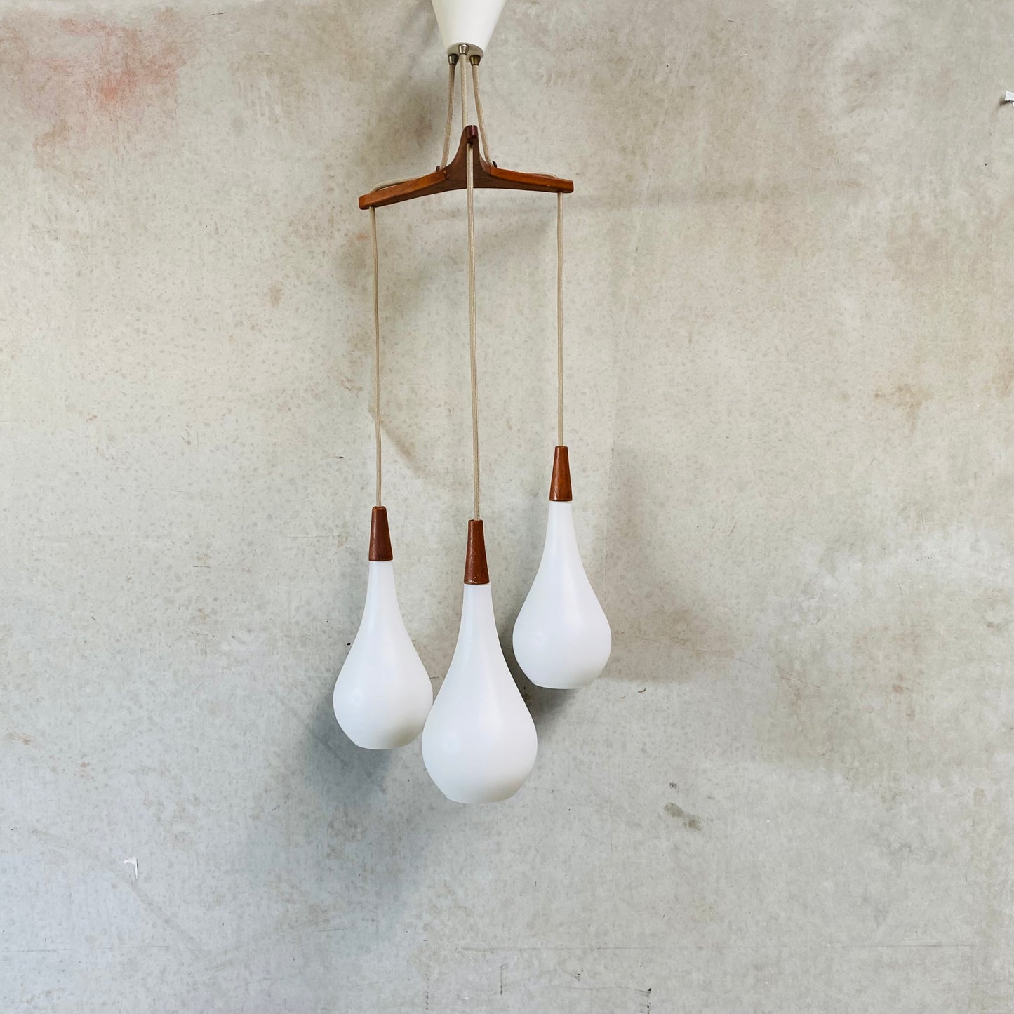 OPALINE GLASS DROP PENDANT BY JACOB BANG FOR HOLMEGAARD, DENMARK 1960S