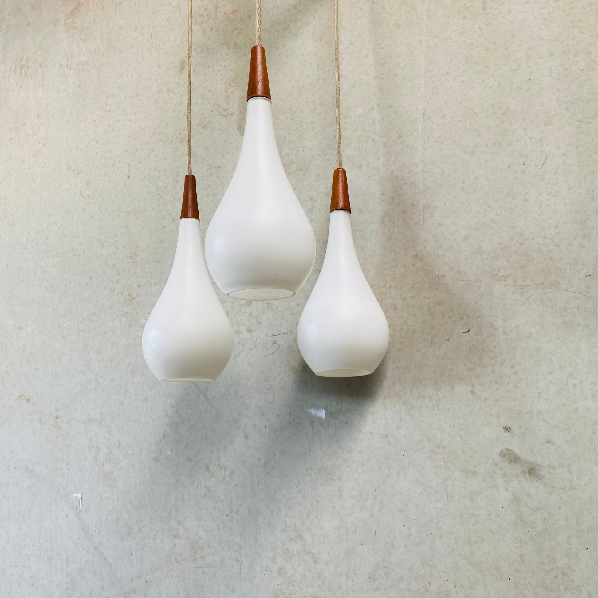 OPALINE GLASS DROP PENDANT BY JACOB BANG FOR HOLMEGAARD, DENMARK 1960S