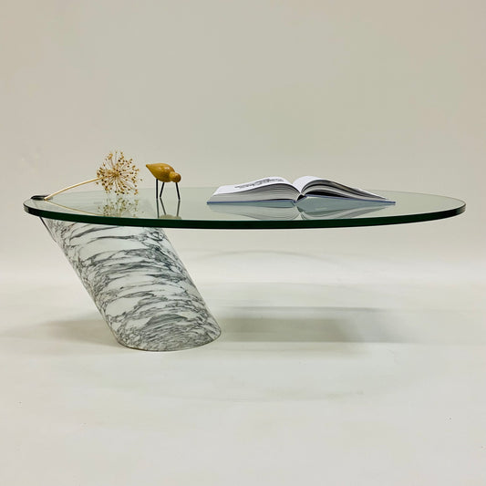 Couchtisch aus massivem italienischem Carrara-Marmor mit Glasplatte, hergestellt von Team Form AG für Ronald Schmitt, Deutschland, 1970
