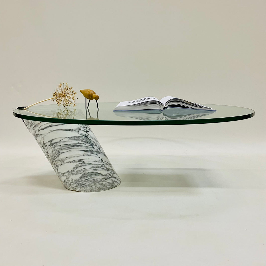 Solid Italian Carrara Marble With Glass Coffee Table by Team Form Ag for Ronald Schmitt Germany 1970