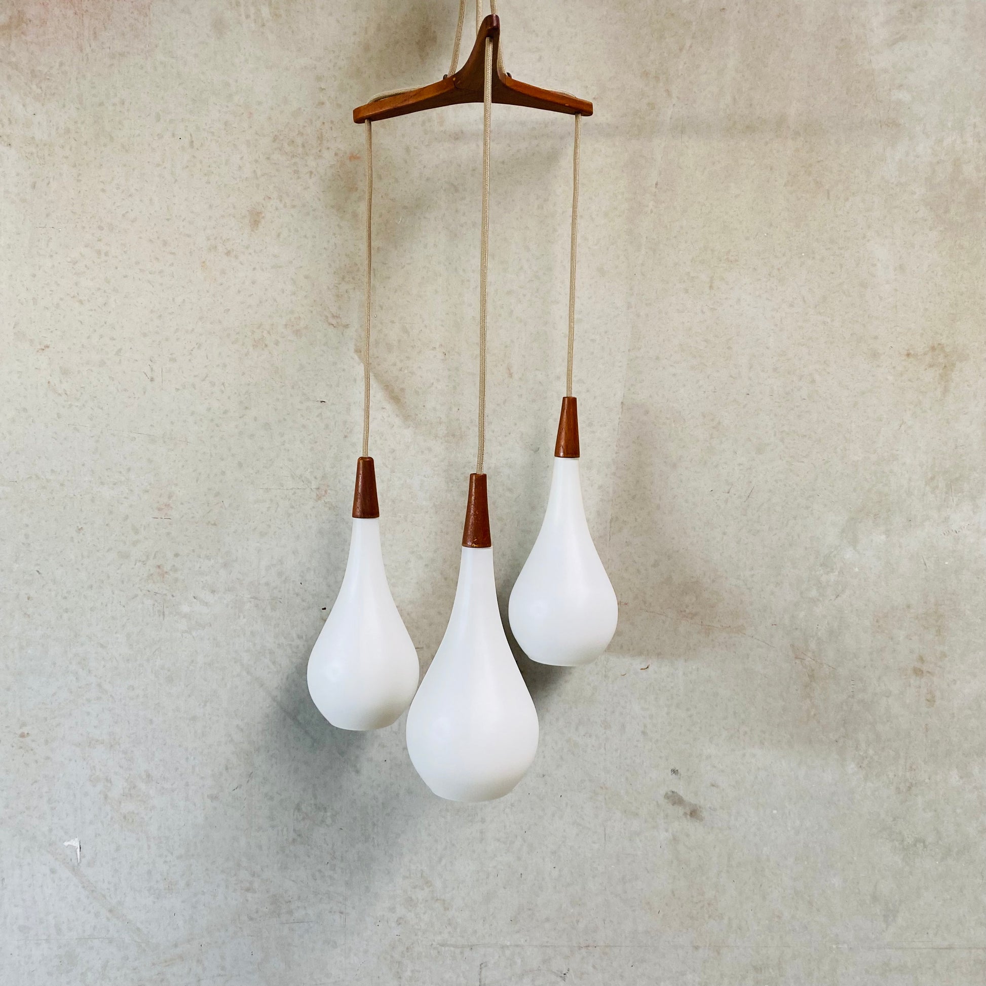 OPALINE GLASS DROP PENDANT BY JACOB BANG FOR HOLMEGAARD, DENMARK 1960S