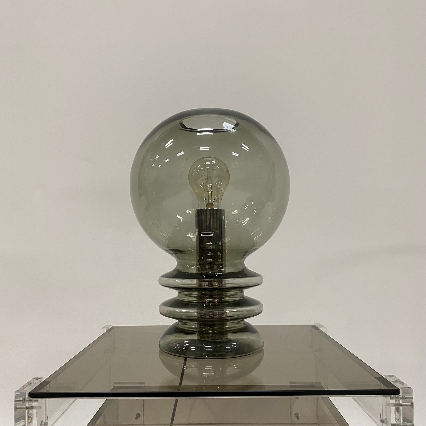 SCULPTURAL "BULB MOON" GLASS TABLE LAMP FOR GLASHÜTTE LIMBURG, GERMANY 1960S