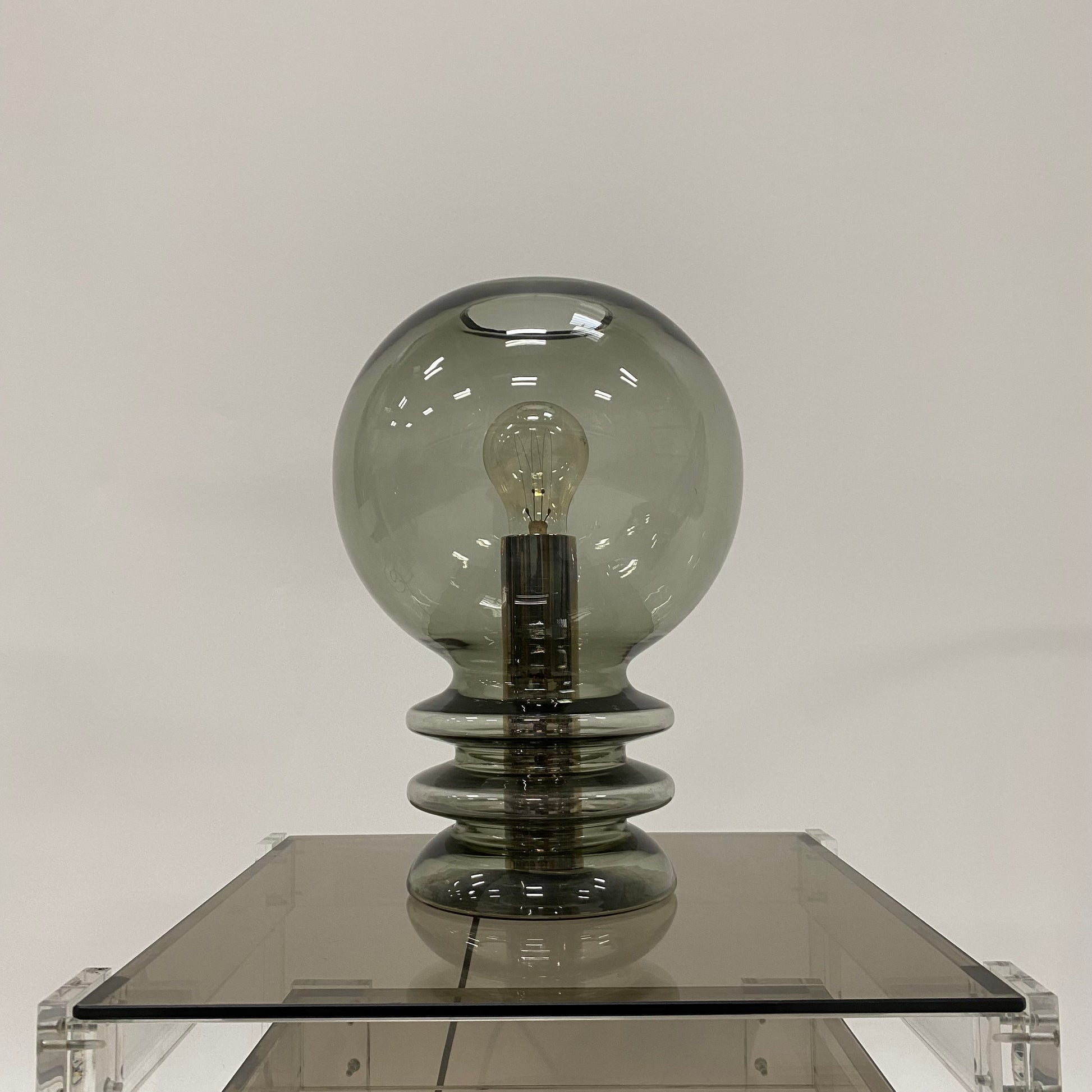 SCULPTURAL "BULB MOON" GLASS TABLE LAMP FOR GLASHÜTTE LIMBURG, GERMANY 1960S