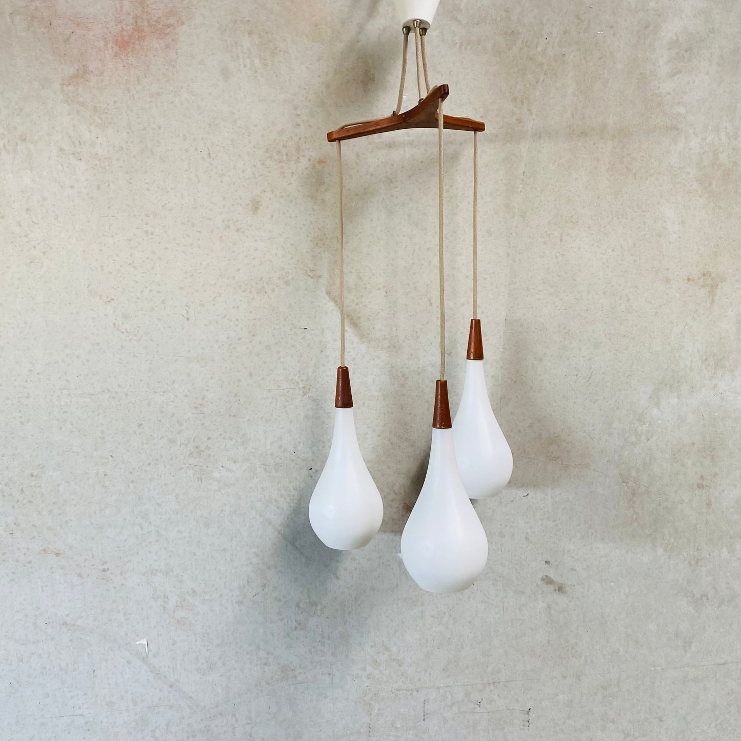 OPALINE GLASS DROP PENDANT BY JACOB BANG FOR HOLMEGAARD, DENMARK 1960S