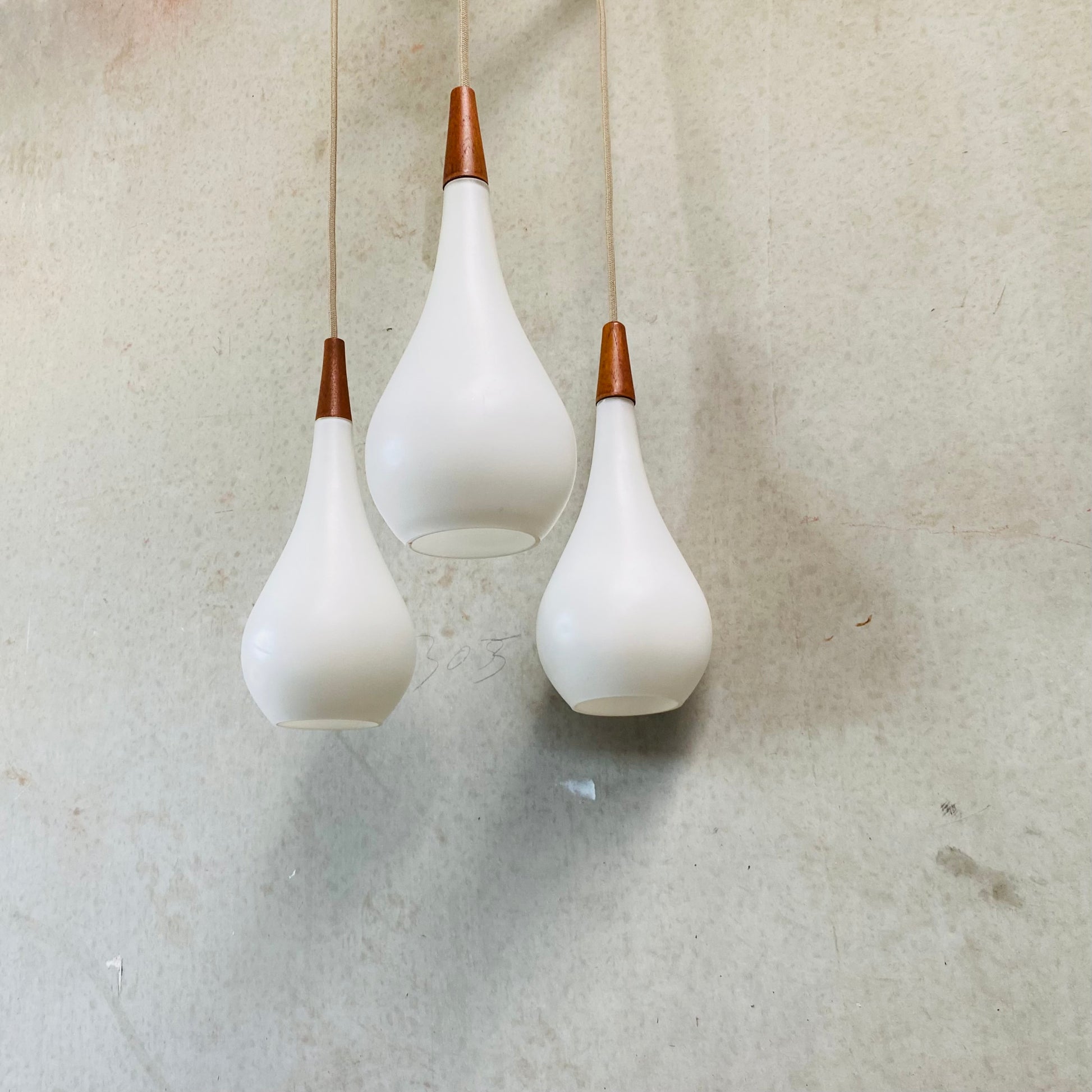OPALINE GLASS DROP PENDANT BY JACOB BANG FOR HOLMEGAARD, DENMARK 1960S