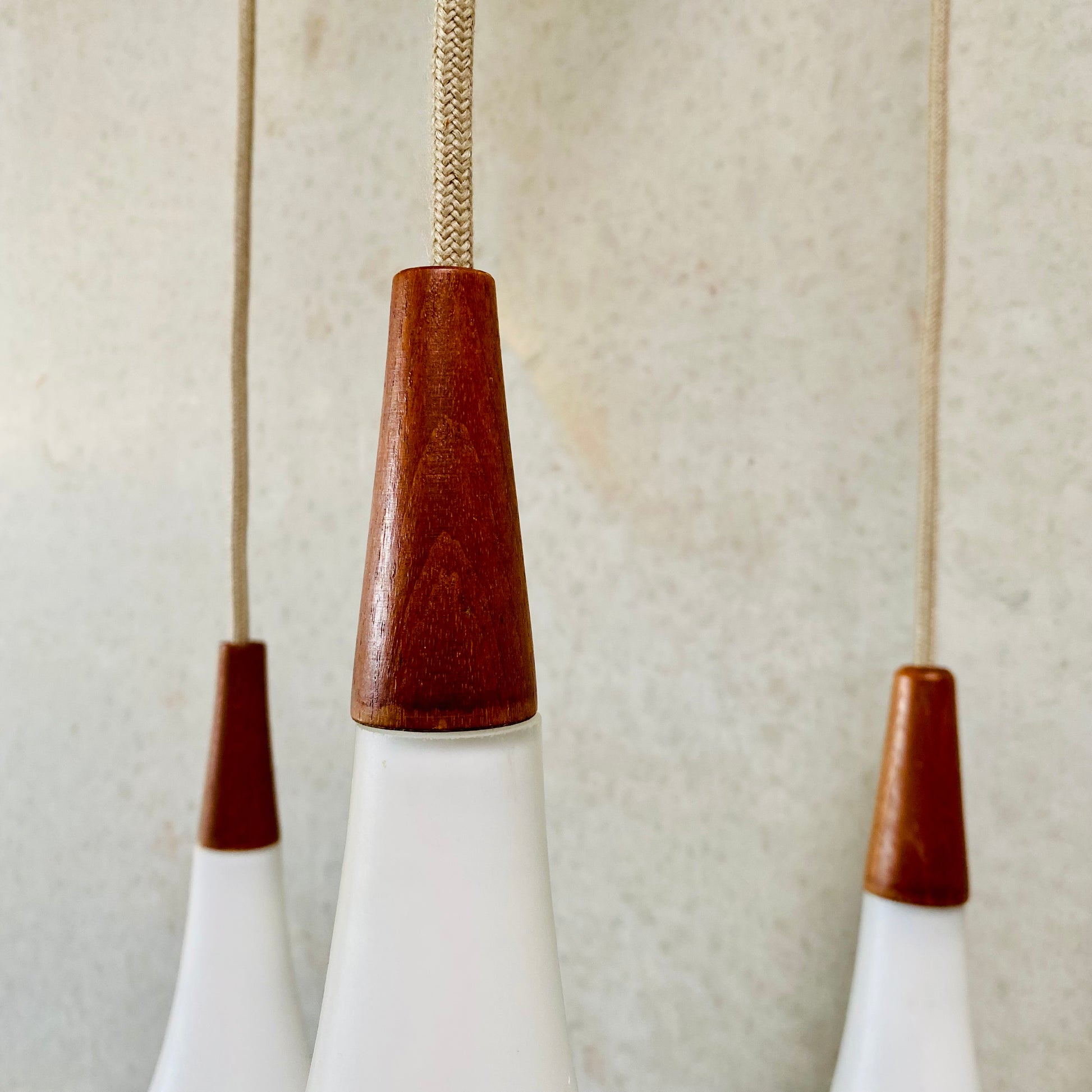 OPALINE GLASS DROP PENDANT BY JACOB BANG FOR HOLMEGAARD, DENMARK 1960S