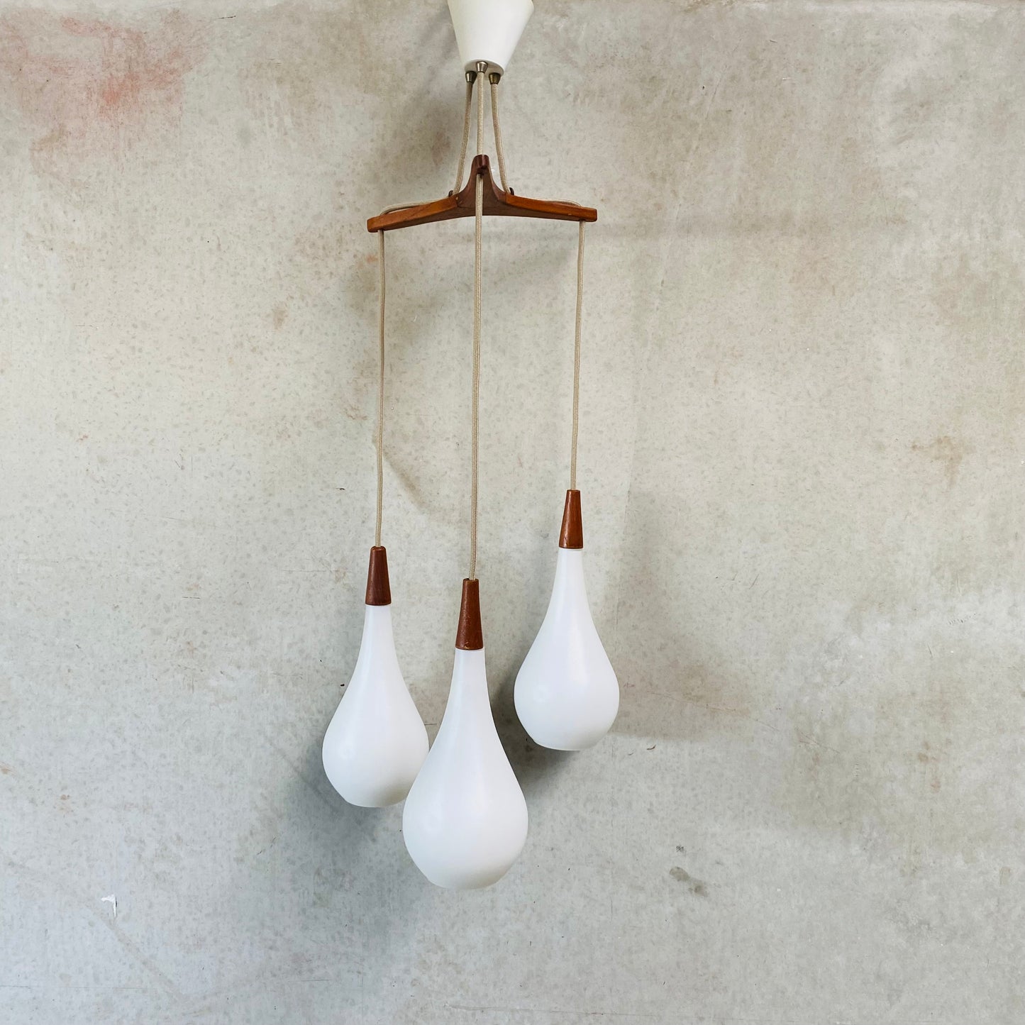 OPALINE GLASS DROP PENDANT BY JACOB BANG FOR HOLMEGAARD, DENMARK 1960S