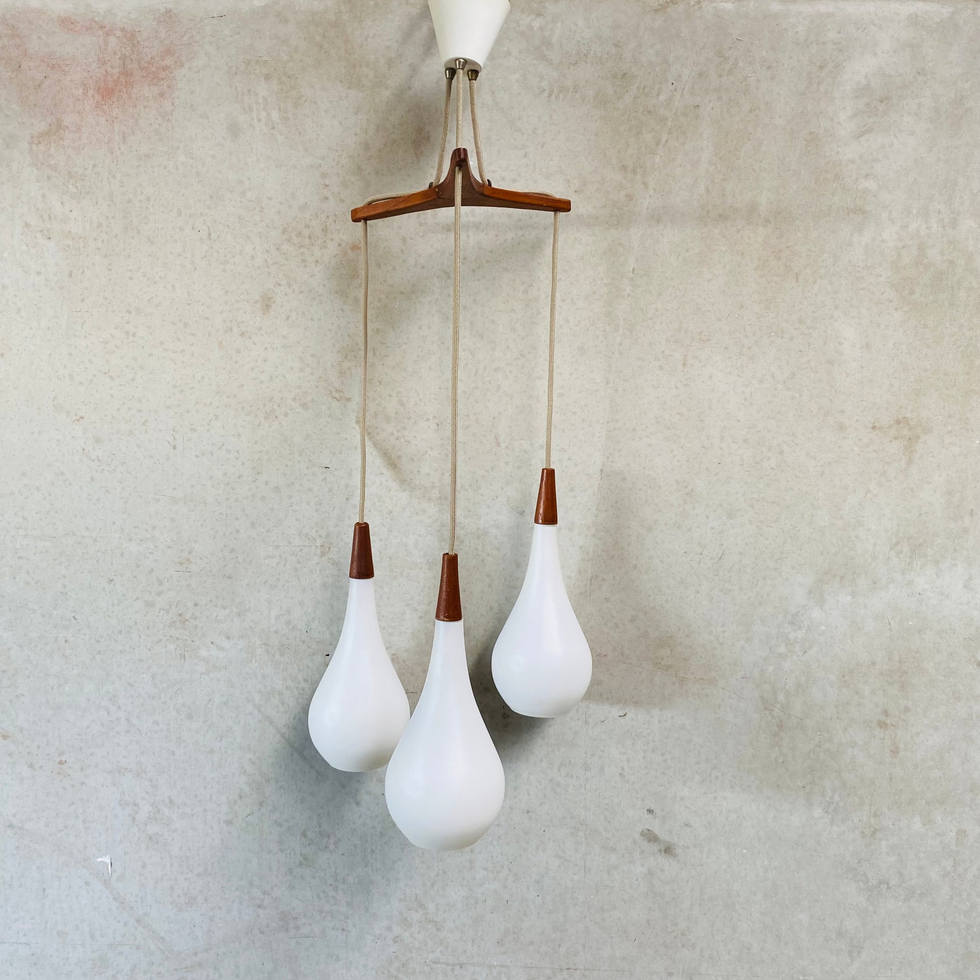 OPALINE GLASS DROP PENDANT BY JACOB BANG FOR HOLMEGAARD, DENMARK 1960S