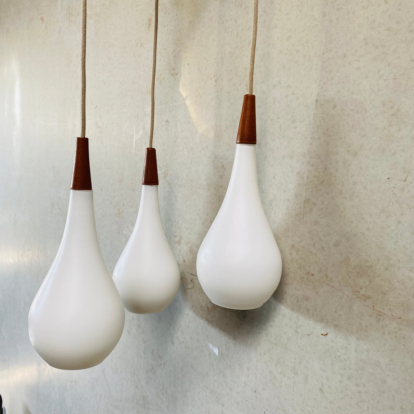 OPALINE GLASS DROP PENDANT BY JACOB BANG FOR HOLMEGAARD, DENMARK 1960S