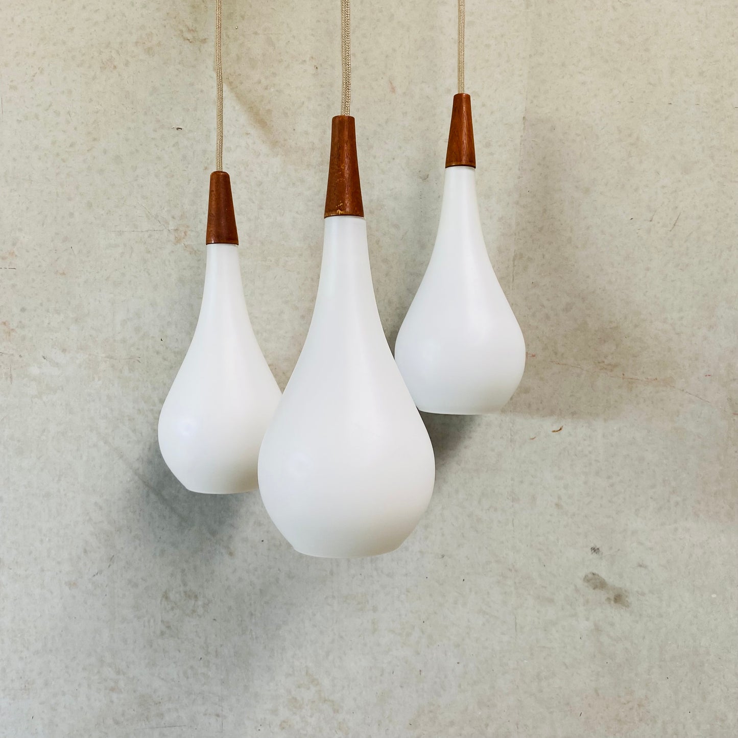 OPALINE GLASS DROP PENDANT BY JACOB BANG FOR HOLMEGAARD, DENMARK 1960S