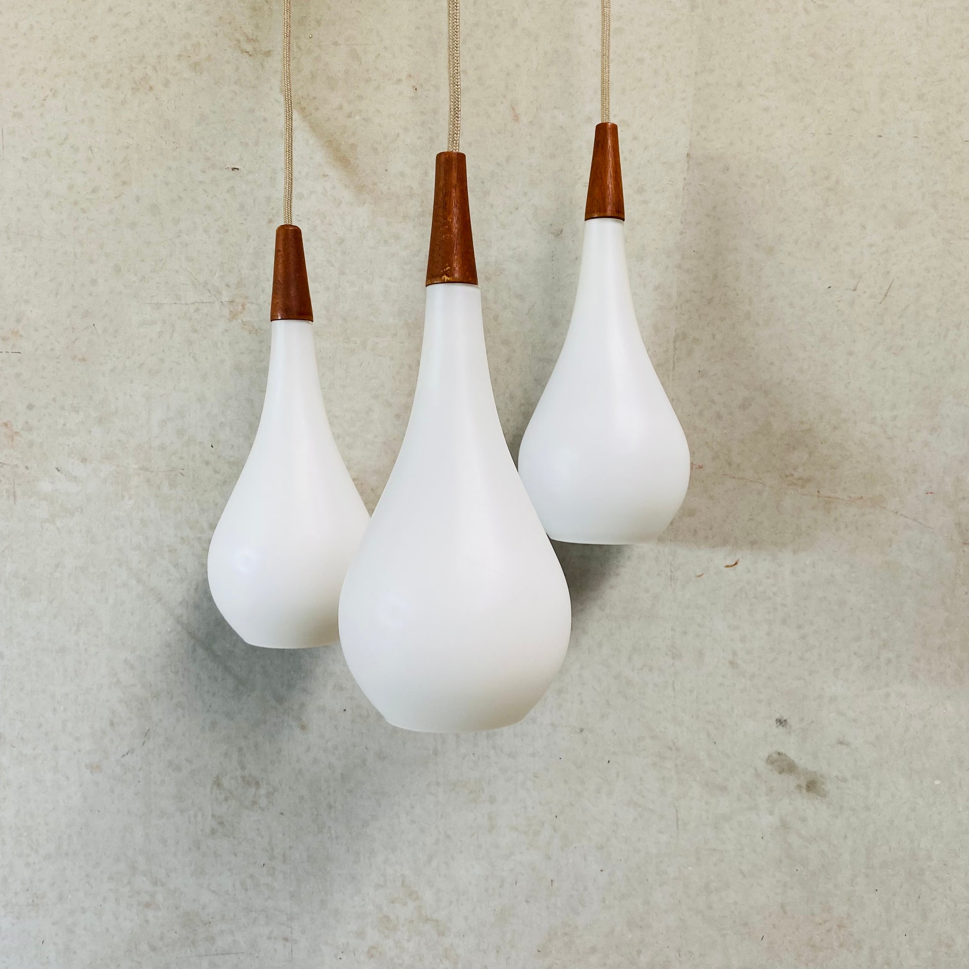 OPALINE GLASS DROP PENDANT BY JACOB BANG FOR HOLMEGAARD, DENMARK 1960S