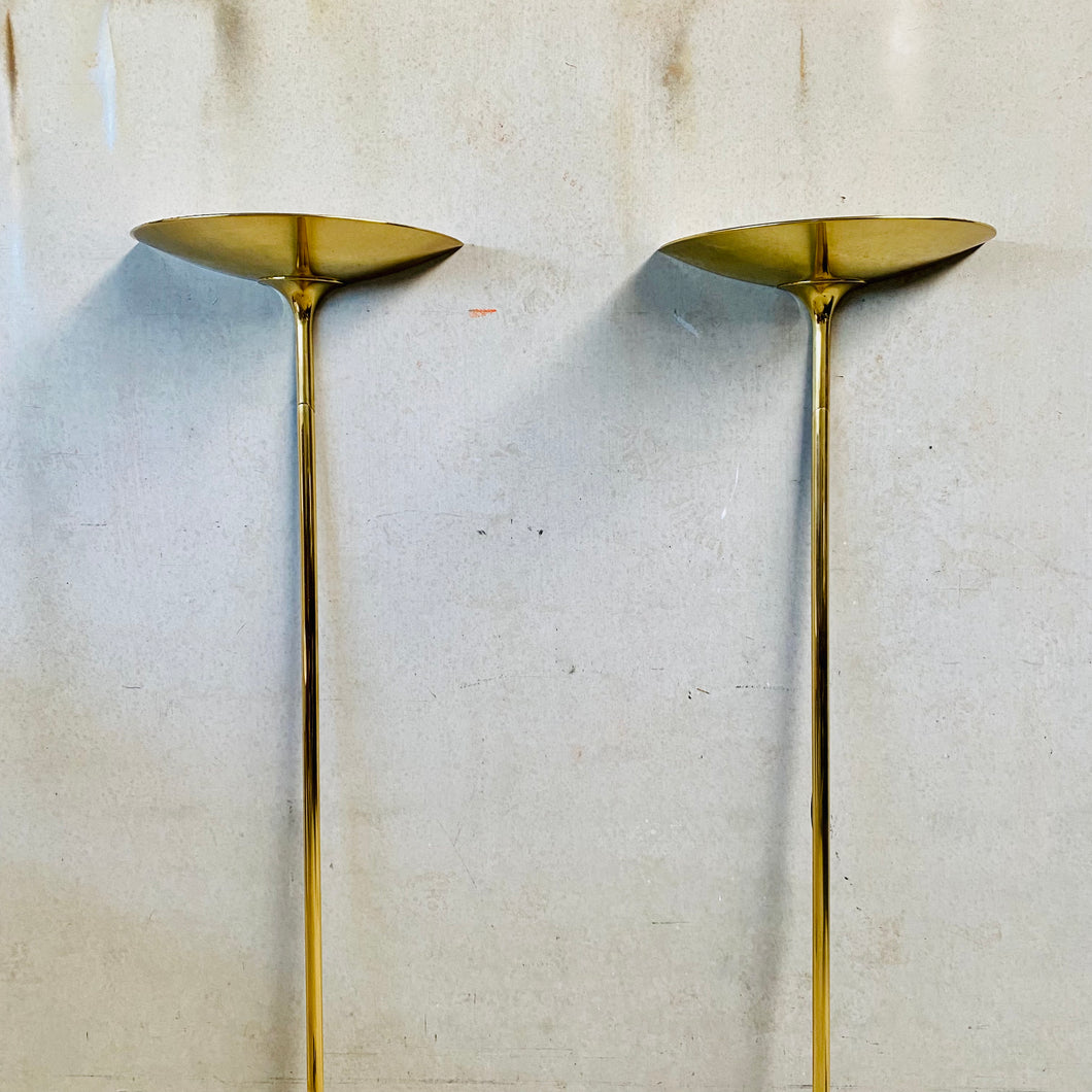 2 X Florian Schulz Brass Uplights Bowl Scones Wall Lights, Germany 1970